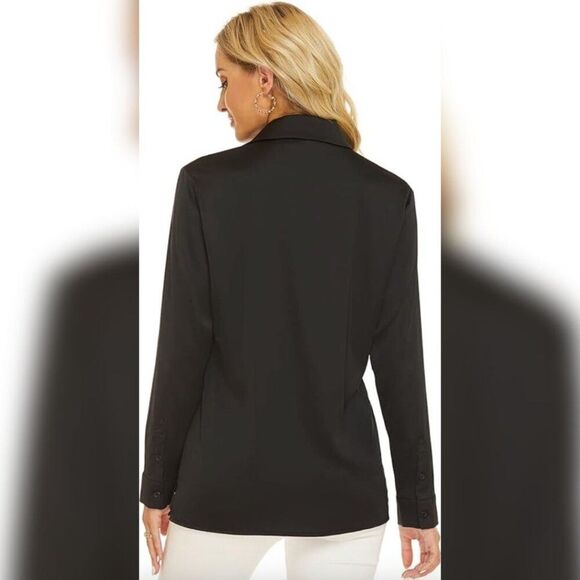 Escalier Satin Button Down Blouse - Size Large, Black - Picture 3 of 8